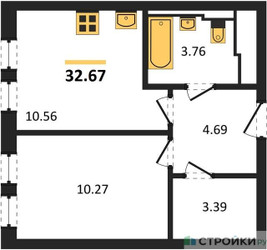 Планировка однокомнатной(квартира) площадью 32.67 квадратных метров в ЖК “ЖК Остафьево”