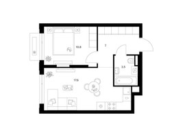 Планировка однокомнатной(квартира) площадью 38.9 квадратных метров в “ЖК Зеленый парк”