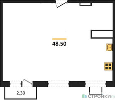 Планировка двухкомнатной(квартира) площадью 48.5 квадратных метров в “ЖК Легендарный квартал на Ботаническом саду”