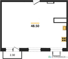 Планировка двухкомнатной(квартира) площадью 48.5 квадратных метров в ЖК “ЖК Легендарный квартал на Ботаническом саду”