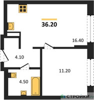 Планировка однокомнатной(квартира) площадью 36.2 квадратных метров в “ЖК "Коллекция"”