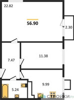 Планировка двухкомнатной(квартира) площадью 53.4 квадратных метров в “ЖК Легендарный квартал на Ботаническом саду”