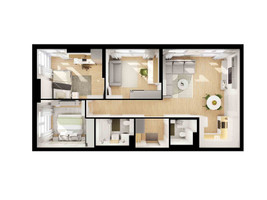 Планировка трехкомнатной(квартира) площадью 74.4 квадратных метров в “ЖК Руставели 14”