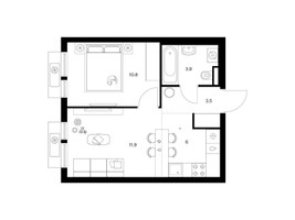 Планировка однокомнатной(квартира) площадью 36.1 квадратных метров в “ЖК Белая Дача парк”