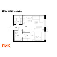 Планировка однокомнатной(квартира) площадью 37.47 квадратных метров в “ЖК Ильинские луга”