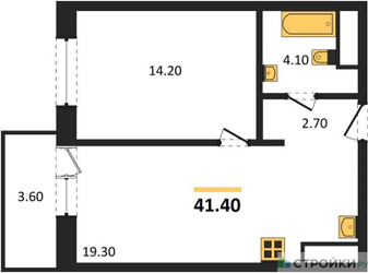 Планировка однокомнатной(квартира) площадью 42.1 квадратных метров в ЖК “ЖК Одинцовские кварталы”