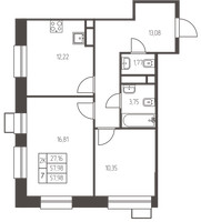 Планировка двухкомнатной(квартира) площадью 58 квадратных метров в “ЖК Новая Ивантеевка”