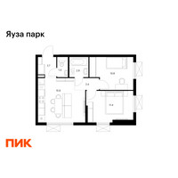 Планировка двухкомнатной(квартира) площадью 47.2 квадратных метров в “ЖК Яуза Парк (Мытищи)”