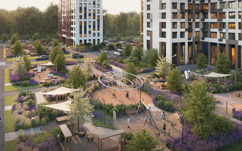 Двор "Левел Лесной" с высоты птичьего поелтиа