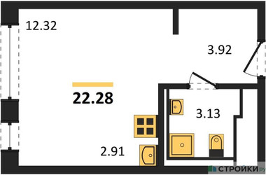 Планировка студии(квартира) площадью 22.28 квадратных метров в ЖК “ЖК Пригород Лесное”
