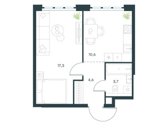 Планировка однокомнатной(квартира) площадью 36.2 квадратных метров в ЖК “ЖК Level Южнопортовая”