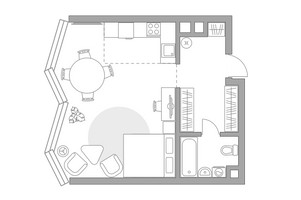Планировка однокомнатной(квартира) площадью 43.45 квадратных метров в “ЖК Мневники от Гранель”