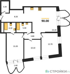 Планировка трехкомнатной(квартира) площадью 90 квадратных метров в “ЖК Союз (СВАО)”