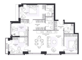 Планировка 4+ комнатной(квартира) площадью 118.8 квадратных метров в “ЖК Hide (Хайд)”