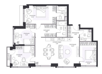 Планировка 4+ комнатной(квартира) площадью 118.8 квадратных метров в ЖК “ЖК Hide (Хайд)”