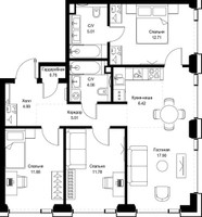 Планировка трехкомнатной(квартира) площадью 80.33 квадратных метров в “ЖК СЕТ”