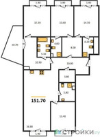 Планировка 4+ комнатной(квартира) площадью 151.7 квадратных метров в “Квартал Тишинский Бульвар”