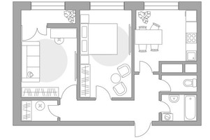 Планировка двухкомнатной(квартира) площадью 54.25 квадратных метров в “ЖК Пехра”