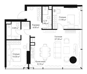 Планировка двухкомнатной(квартира) площадью 76.1 квадратных метров в ЖК “ЖК Слава”