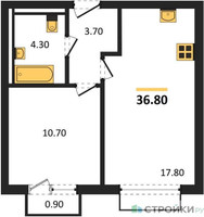 Планировка однокомнатной(квартира) площадью 36.8 квадратных метров в “ЖК Равновесие”