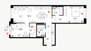 Планировка двухкомнатной(квартира) площадью 74.1 квадратных метров в “ЖК Саларьево парк”