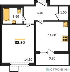 Планировка однокомнатной(квартира) площадью 38.5 квадратных метров в “ЖК Первый Лермонтовский”
