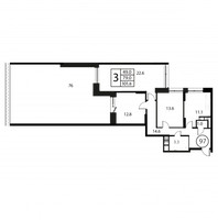 Планировка трехкомнатной(квартира) площадью 101.8 квадратных метров в “ЖК Космос”