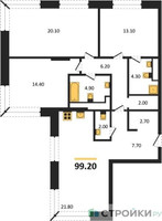Планировка трехкомнатной(квартира) площадью 99.2 квадратных метров в “Кутузов Сити”