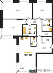 Планировка трехкомнатной(квартира) площадью 99.2 квадратных метров в ЖК “Кутузов Сити”