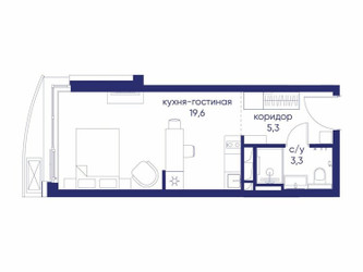Планировка студии(квартира) площадью 28.22 квадратных метров в ЖК “ЖК Остров”