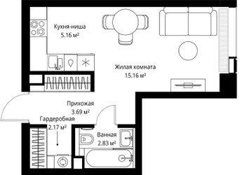 Планировка студии(квартира) площадью 29.01 квадратных метров в ЖК “ЖК Веер”