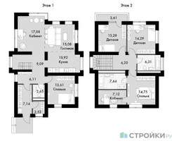 Планировка 4+ комнатной(квартира) площадью 175.73 квадратных метров в “ЖК Сабурово Клаб”