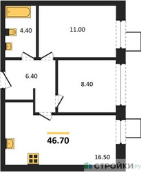 Планировка двухкомнатной(квартира) площадью 46.7 квадратных метров в ЖК “ЖК Никольский квартал Отрада”