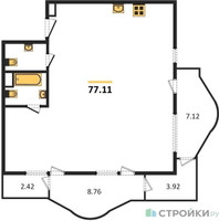 Планировка однокомнатной(квартира) площадью 77.6 квадратных метров в “Квартал Foriver”