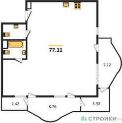 Планировка однокомнатной(квартира) площадью 77.6 квадратных метров в ЖК “Квартал Foriver”