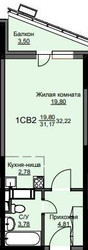 Планировка студии(квартира) площадью 32.7 квадратных метров в ЖК “ЖК Соболевка”