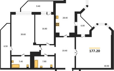Планировка трехкомнатной(квартира) площадью 177.2 квадратных метров в ЖК “ЖК Вавилово”