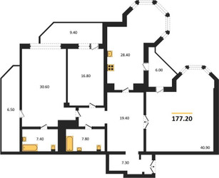 Планировка трехкомнатной(квартира) площадью 177.2 квадратных метров в ЖК “ЖК Вавилово”