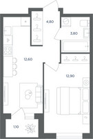 Планировка однокомнатной(квартира) площадью 34.9 квадратных метров в “ЖК Равновесие”