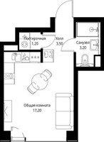Планировка студии(квартира) площадью 25.1 квадратных метров в “ЖК Веер”