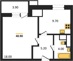 Планировка однокомнатной(квартира) площадью 40.9 квадратных метров в ЖК “ЖК Парк Легенд 2”