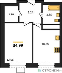 Планировка однокомнатной(квартира) площадью 34.99 квадратных метров в “ЖК Новотомилино”