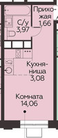 Планировка студии(квартира) площадью 22.8 квадратных метров в “ЖК Каштановая роща”