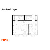 Планировка двухкомнатной(квартира) площадью 59.6 квадратных метров в “ЖК Зеленый парк”