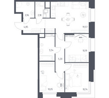 Планировка трехкомнатной(апартаменты) площадью 72.28 квадратных метров в “ЖК Апарт-отель Тропарево парк”
