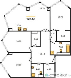 Планировка 4+ комнатной(квартира) площадью 128.6 квадратных метров в ЖК “ЖК High Life (Хай Лайф)”