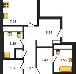 Планировка двухкомнатной(квартира) площадью 71.43 квадратных метров в ЖК “ЖК LIFE Варшавская”