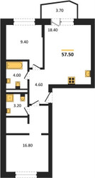 Планировка двухкомнатной(квартира) площадью 57.5 квадратных метров в ЖК “ЖК "Коллекция"”
