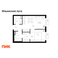 Планировка однокомнатной(квартира) площадью 36.2 квадратных метров в “ЖК Ильинские луга”