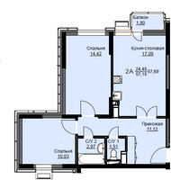 Планировка двухкомнатной(квартира) площадью 59.9 квадратных метров в “ЖК Соболевка”